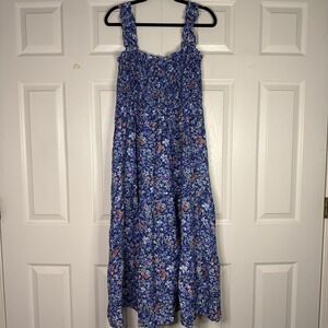 Apricot Garden Layer Ditsy Floral Dress Tiered Smocked Blue Size 12